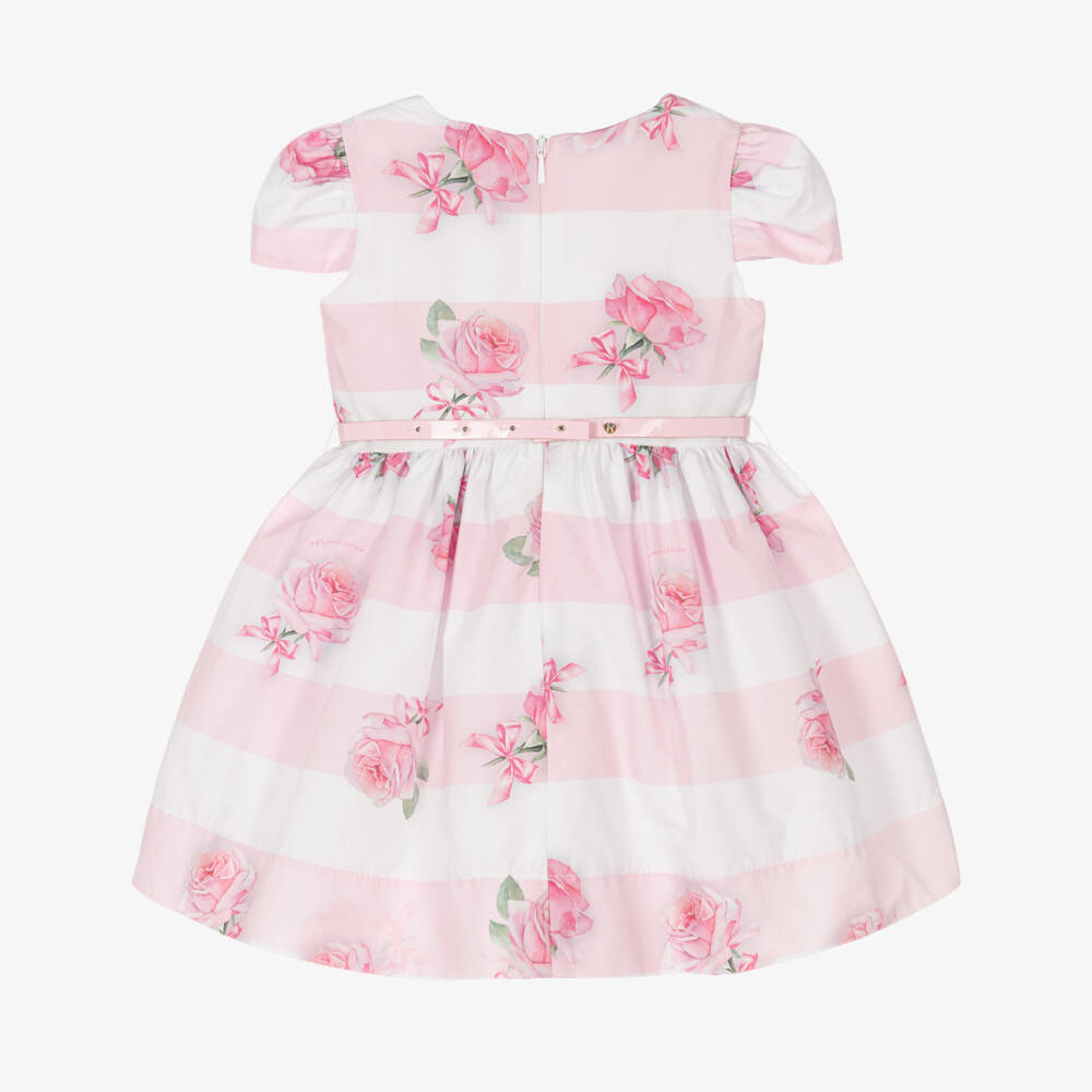 Monnalisa-Girls Rosy Stripe Cotton Frock | Childrensalon Outlet