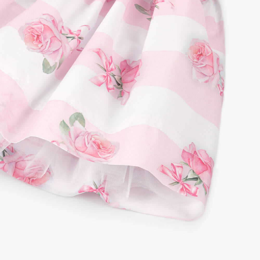 Monnalisa-Girls Rosy Stripe Cotton Frock | Childrensalon Outlet