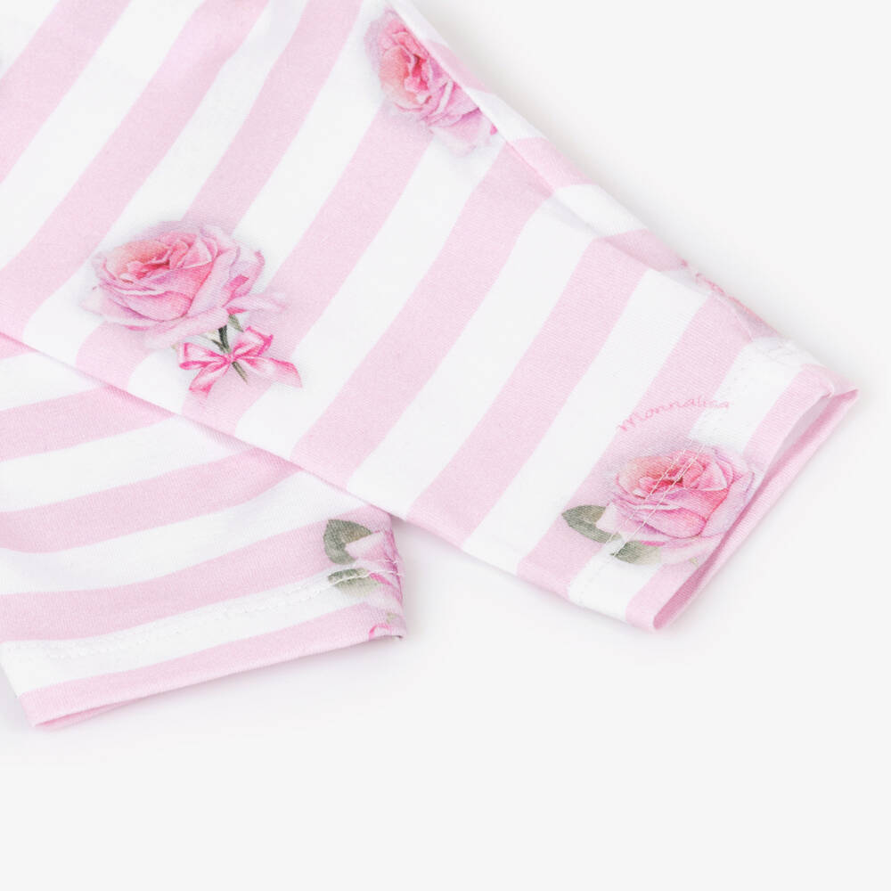 Monnalisa-Girls Rosy Stripe Cotton Leggings | Childrensalon Outlet