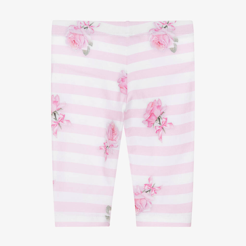 Monnalisa-Girls Rosy Stripe Cotton Leggings | Childrensalon Outlet