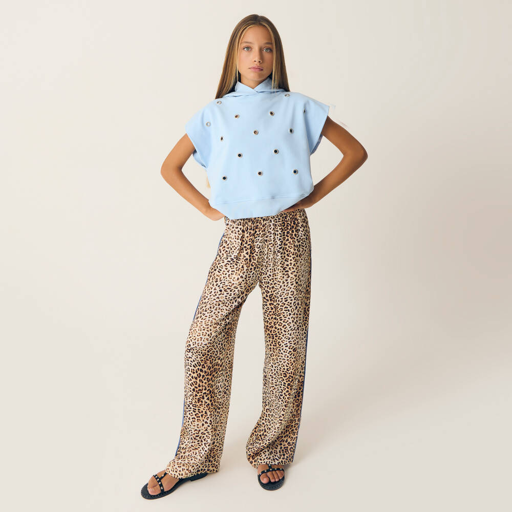 Monnalisa-Girls Safari-Inspired Trousers with Blue Highlights | Childrensalon Outlet