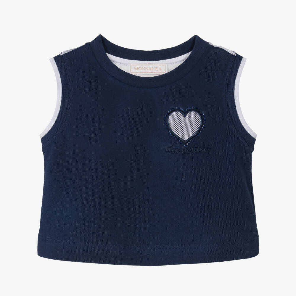 Monnalisa-Girls Sapphire Heart Sleeveless Tee | Childrensalon Outlet