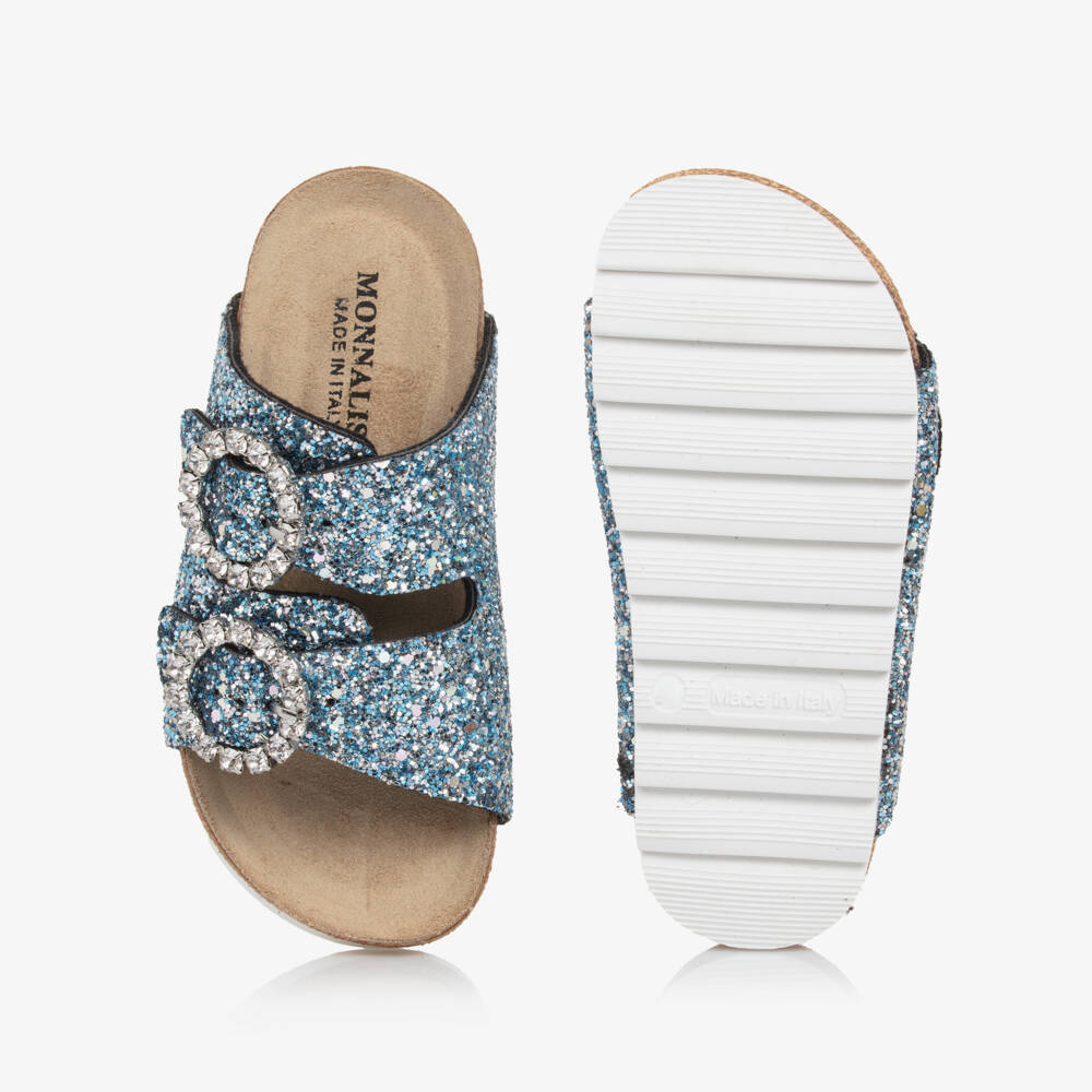 Monnalisa-صنادل بناتية متألقة بلون الياقوت الأزرق | Childrensalon Outlet