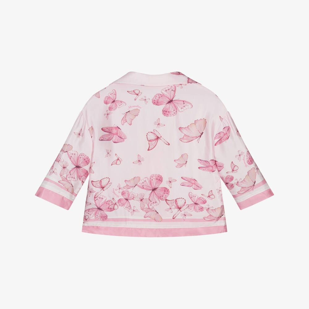 Monnalisa-Girls Satin Blouse with Butterflies | Childrensalon Outlet