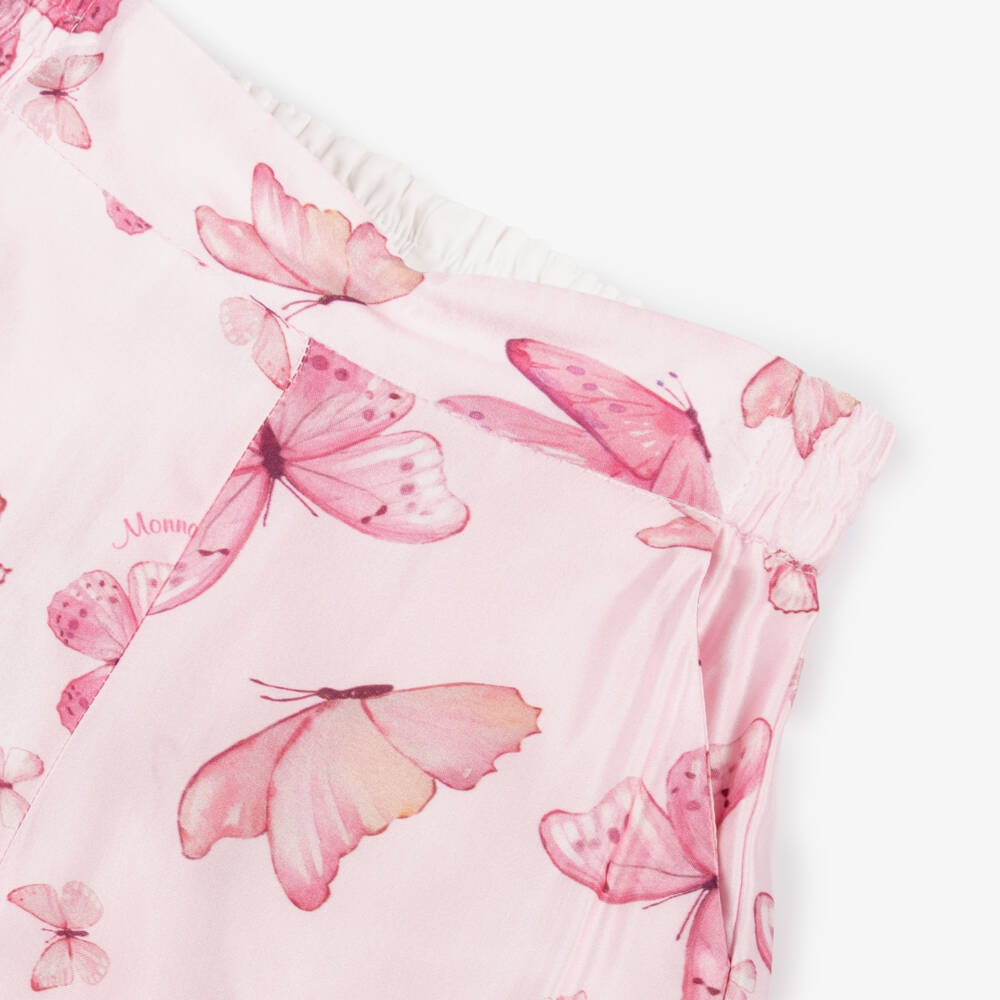 Monnalisa-Girls Satin Butterfly Pink Trousers | Childrensalon Outlet