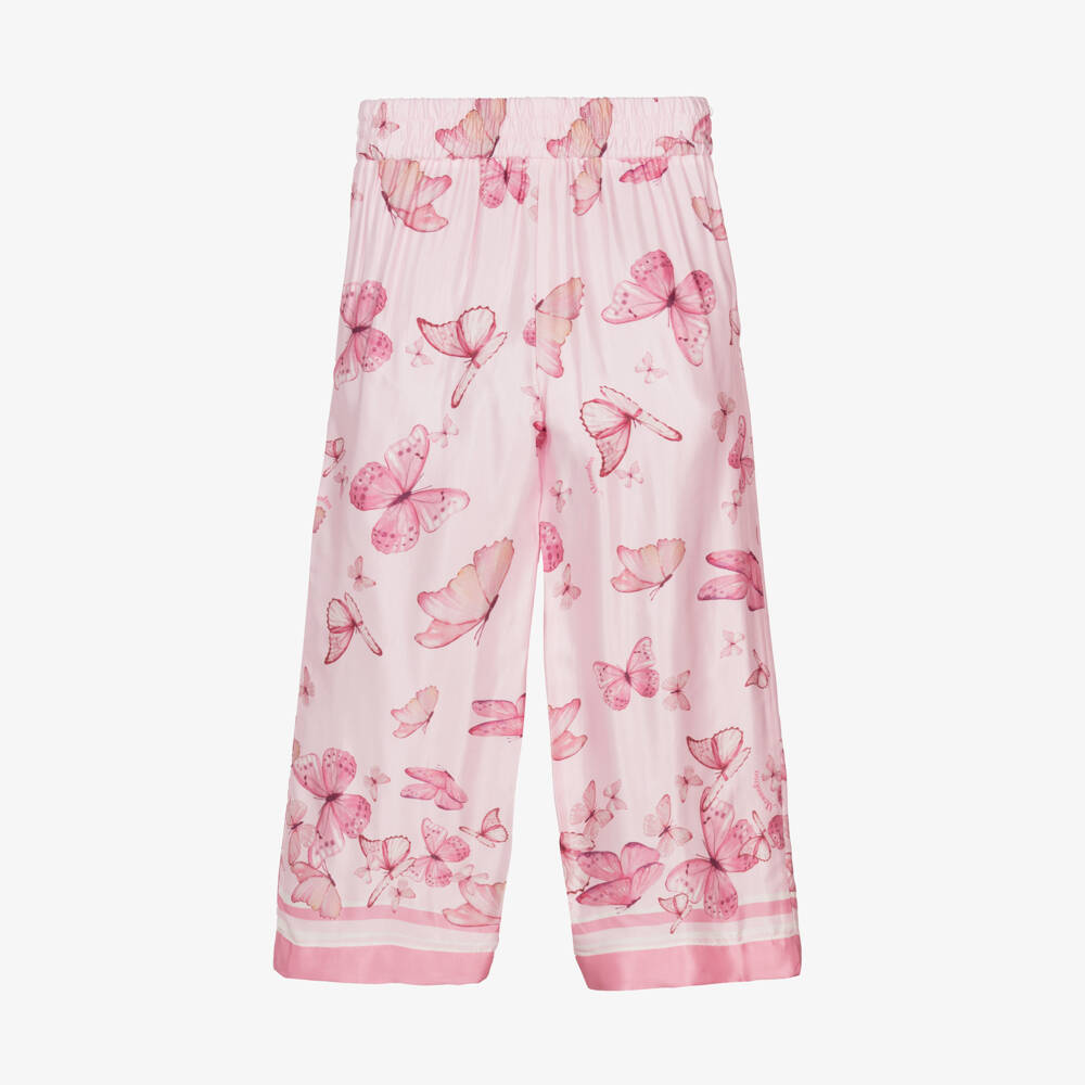 Monnalisa-Girls Satin Butterfly Pink Trousers | Childrensalon Outlet