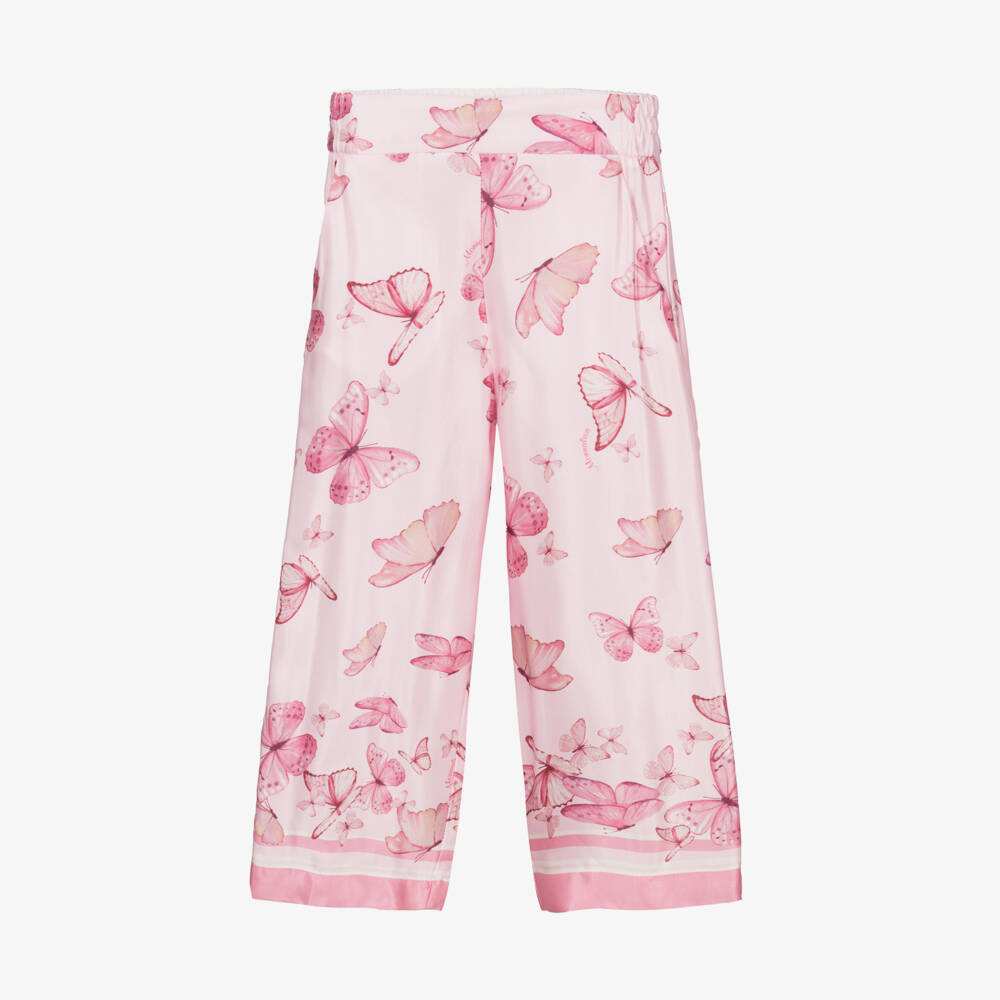 Monnalisa-Атласные брюки с бабочками розовые для девочек | Childrensalon Outlet