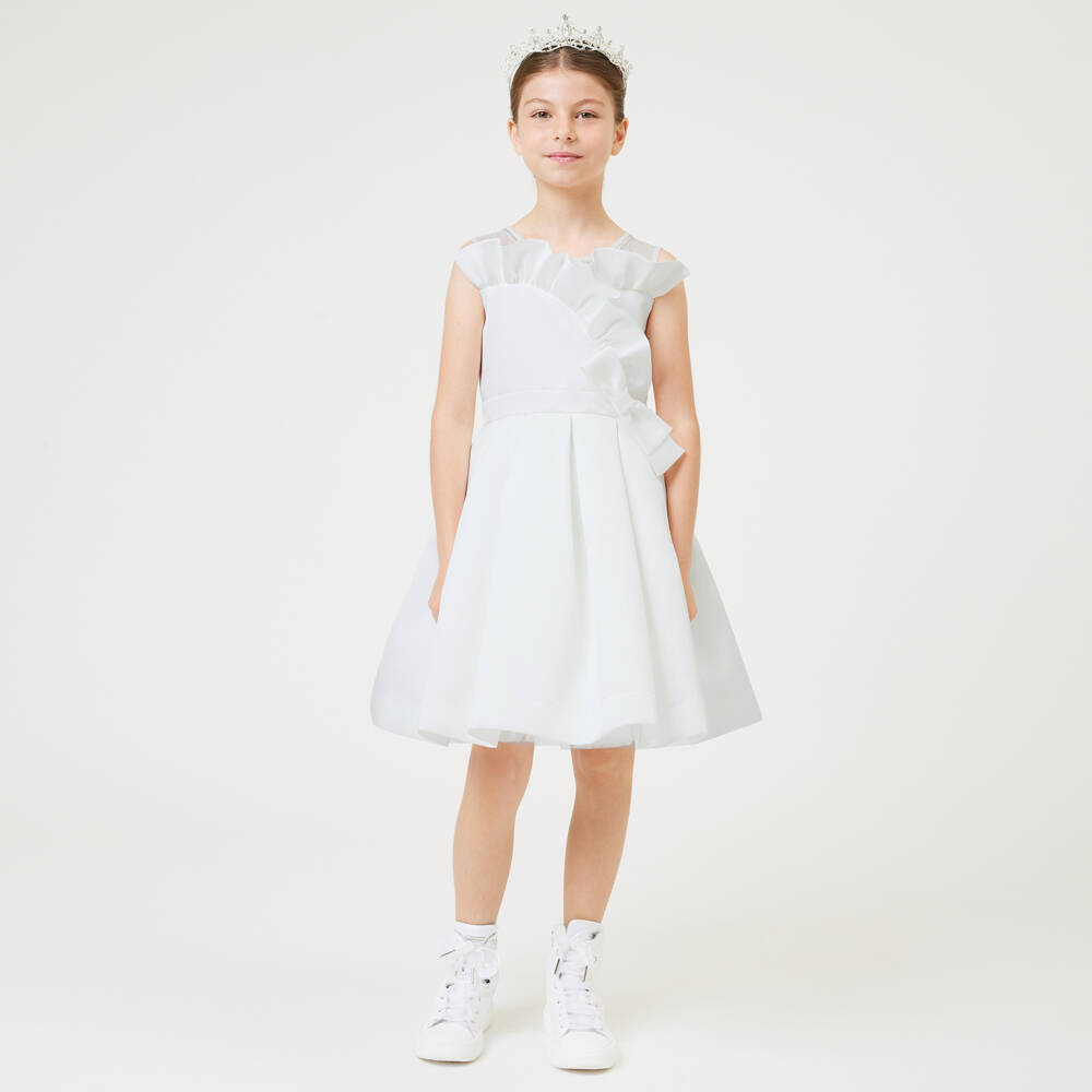 Monnalisa Шик-Платье кремовое атласное элегантное для девочек | Childrensalon Outlet