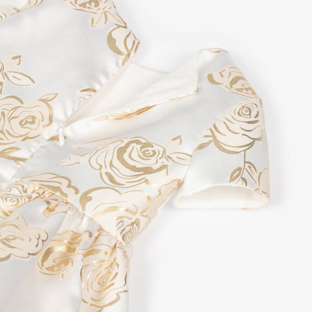 Monnalisa-فستان ساتان عاجي وذهبي للبنات | Childrensalon Outlet