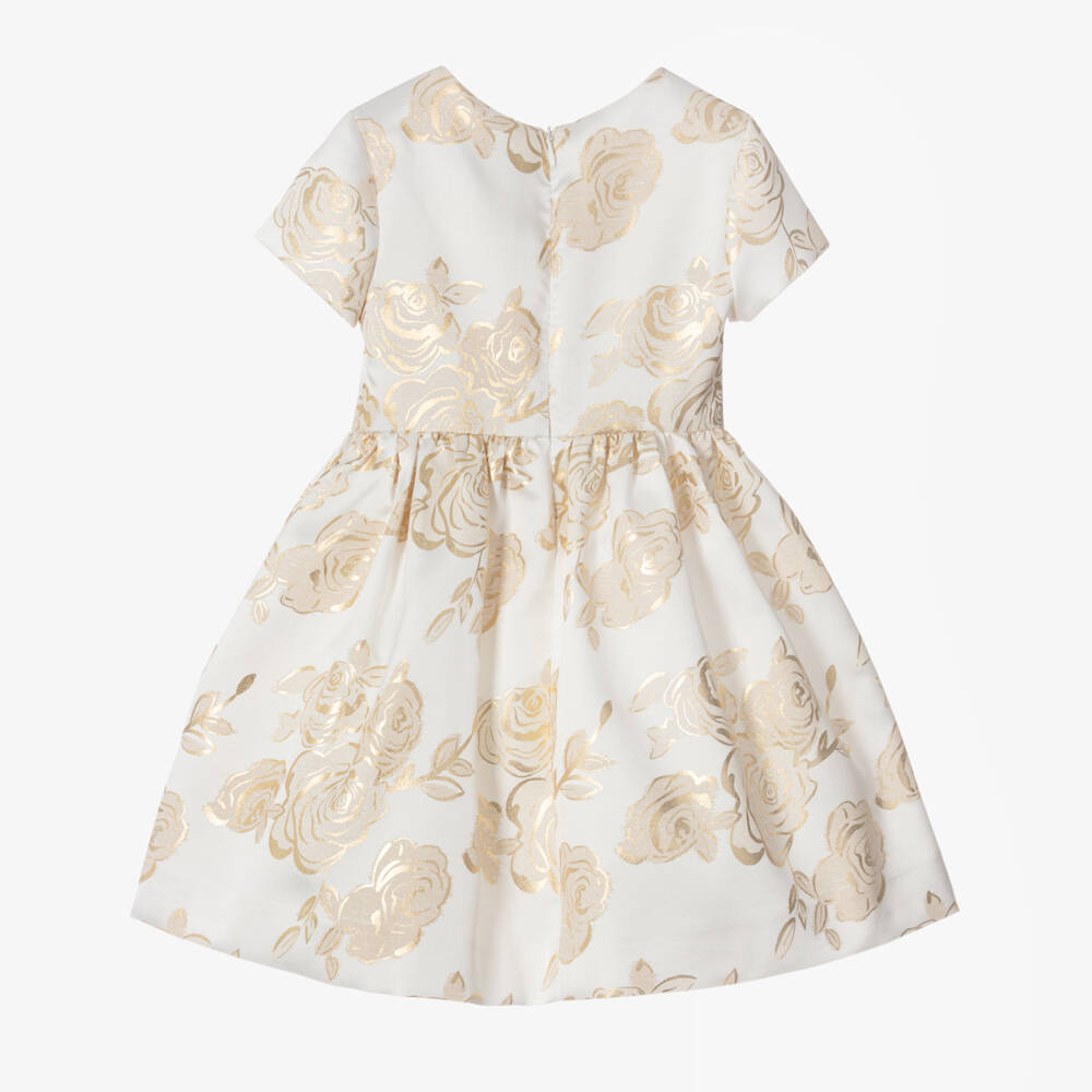 Monnalisa-فستان ساتان عاجي وذهبي للبنات | Childrensalon Outlet