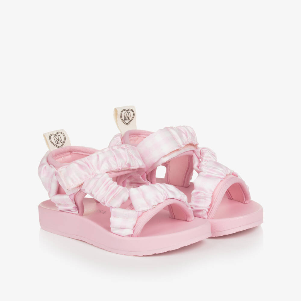 Monnalisa-Girls Satin Pink Checked Sandals | Childrensalon Outlet