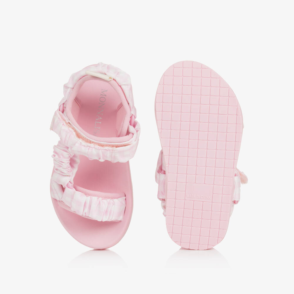Monnalisa-Girls Satin Pink Checked Sandals | Childrensalon Outlet