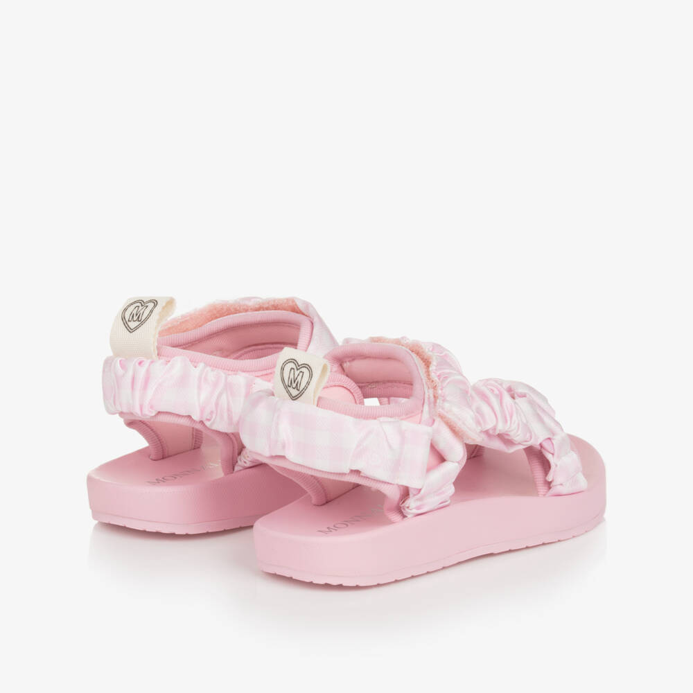Monnalisa-Girls Satin Pink Checked Sandals | Childrensalon Outlet