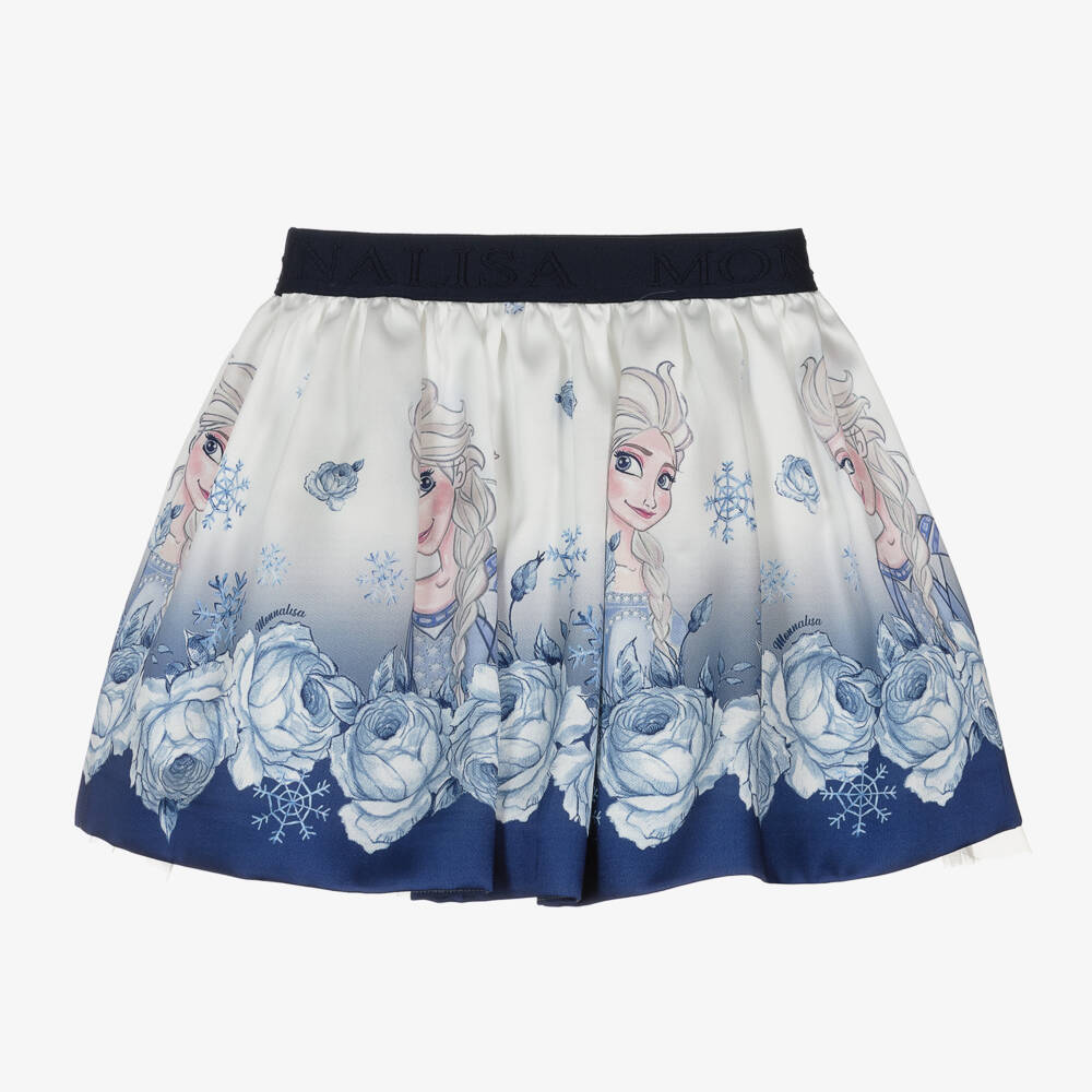 Monnalisa-Girls Satin Skirt with Blue Print | Childrensalon Outlet