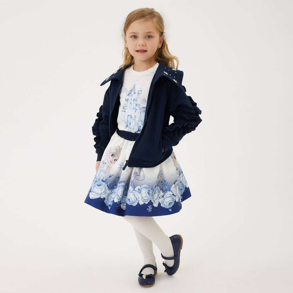 Monnalisa-Girls Satin Skirt with Blue Print | Childrensalon Outlet
