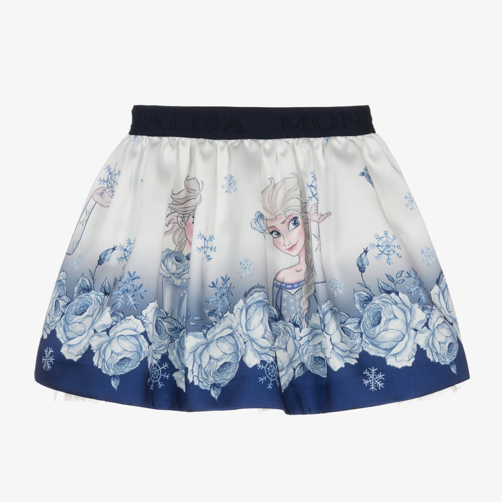 Monnalisa-Girls Satin Skirt with Blue Print | Childrensalon Outlet