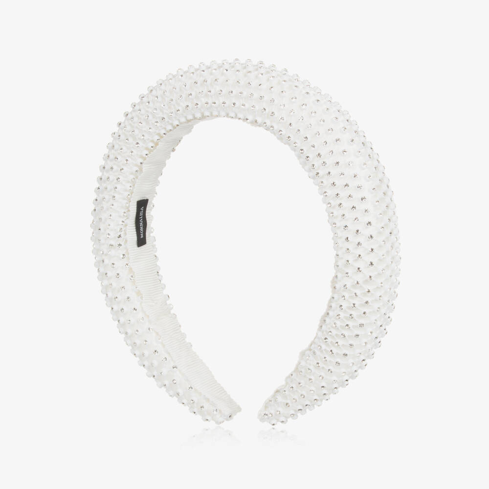 Monnalisa-Girls Satin Sparkle White Hairband | Childrensalon Outlet