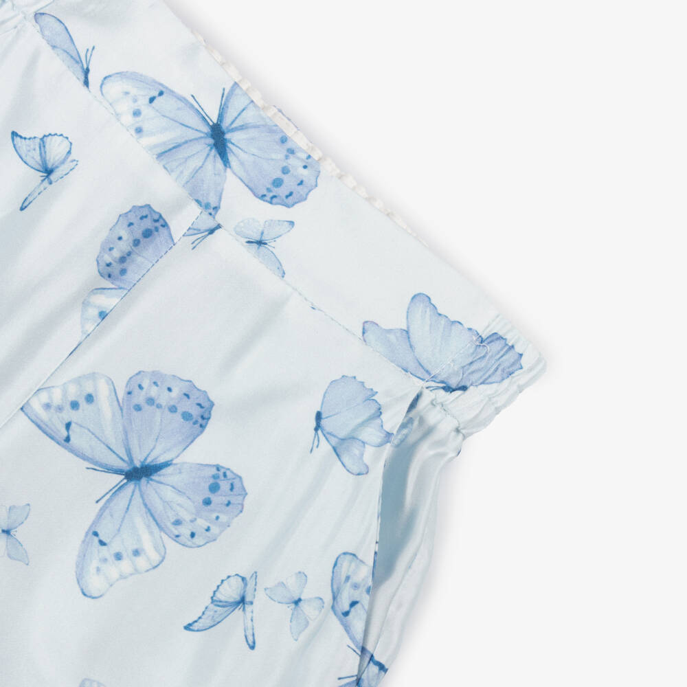 Monnalisa-Girls Satin Trousers with Blue Butterflies | Childrensalon Outlet