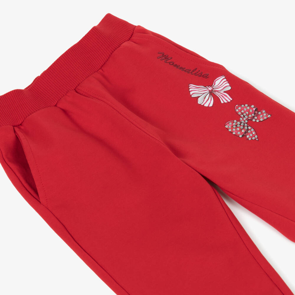 Monnalisa-Girls Scarlet Cotton Bow Joggers | Childrensalon Outlet