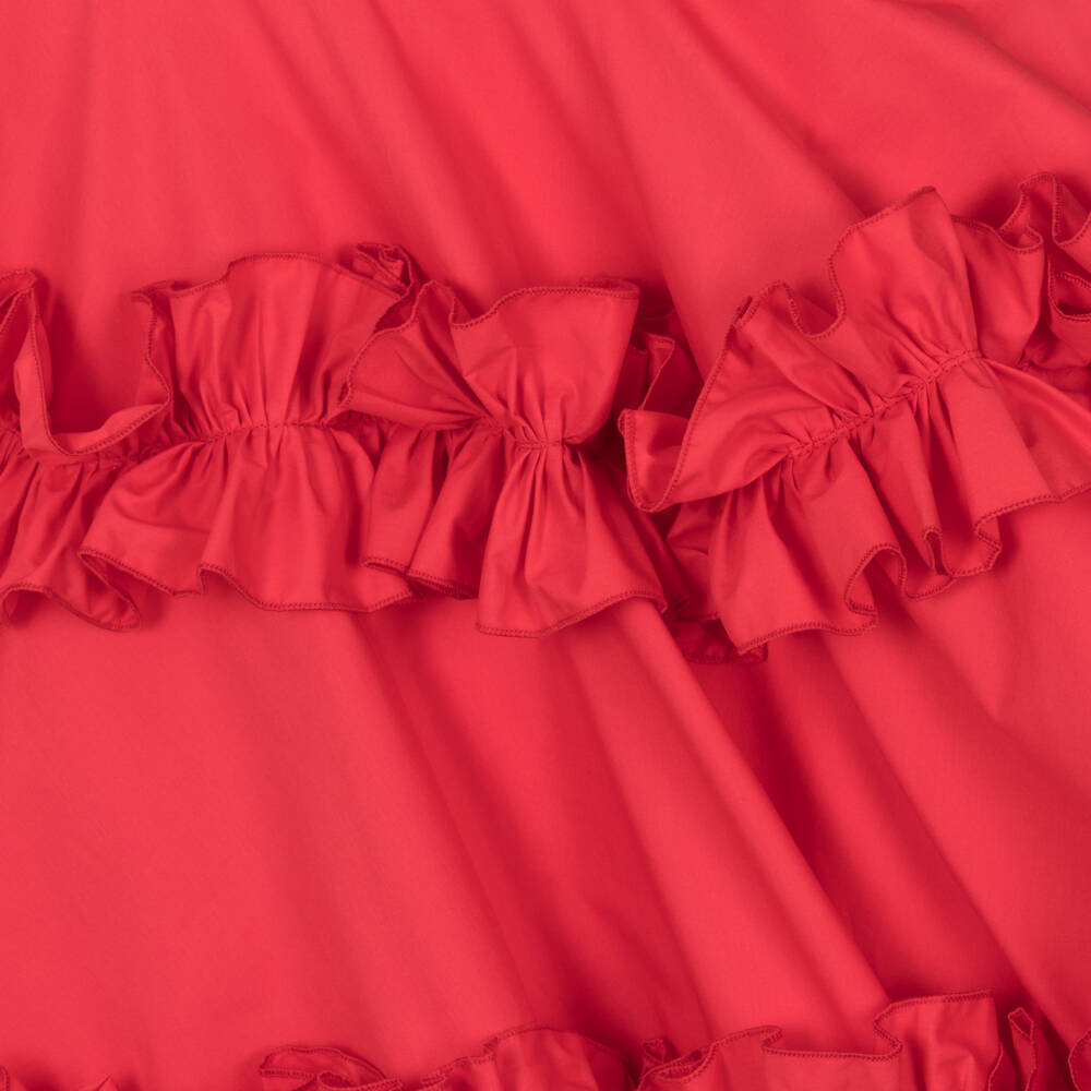 Monnalisa-Girls Scarlet Cotton Ruffle Dress | Childrensalon Outlet