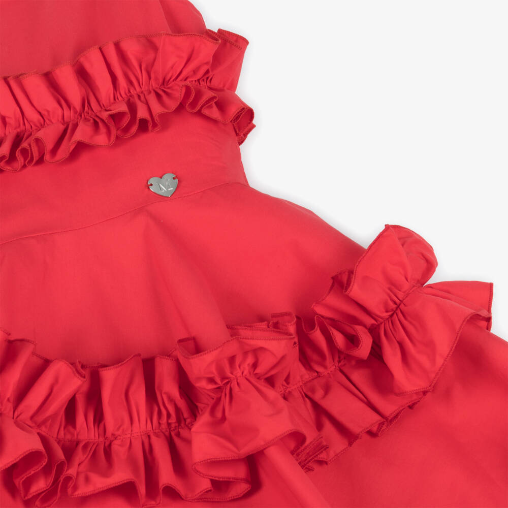 Monnalisa-Girls Scarlet Cotton Ruffle Dress | Childrensalon Outlet