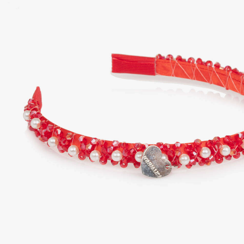 Monnalisa-طوق شعر للبنات باللون القرمزي اللامع مع أحجار كريمة | Childrensalon Outlet