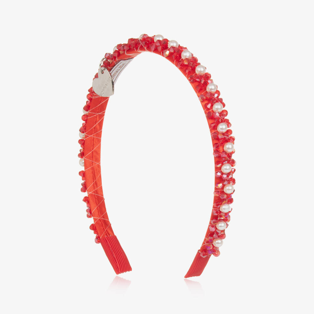 Monnalisa-طوق شعر للبنات باللون القرمزي اللامع مع أحجار كريمة | Childrensalon Outlet