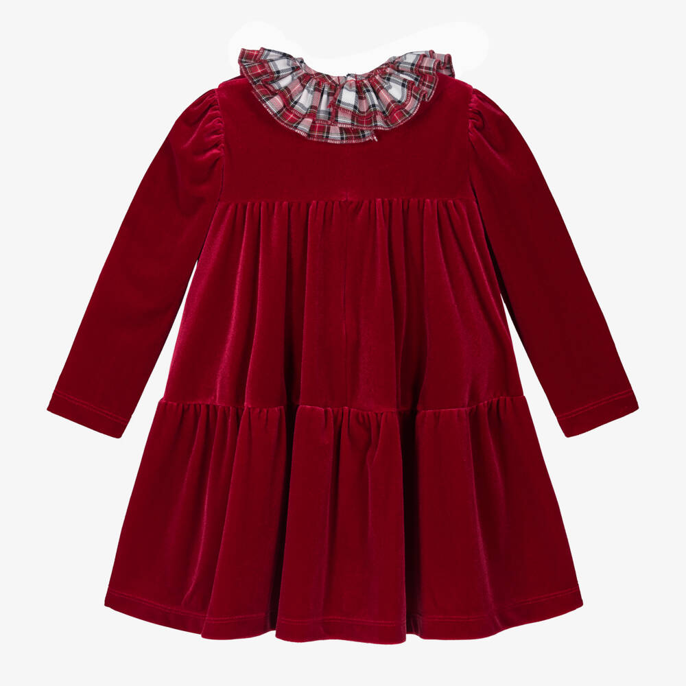 Monnalisa-Girls Scarlet Velour Ruffle Dress | Childrensalon Outlet