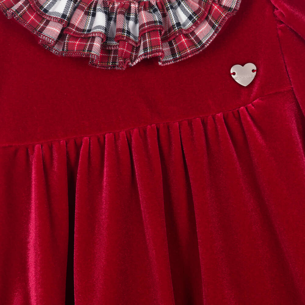 Monnalisa-Girls Scarlet Velour Ruffle Dress | Childrensalon Outlet