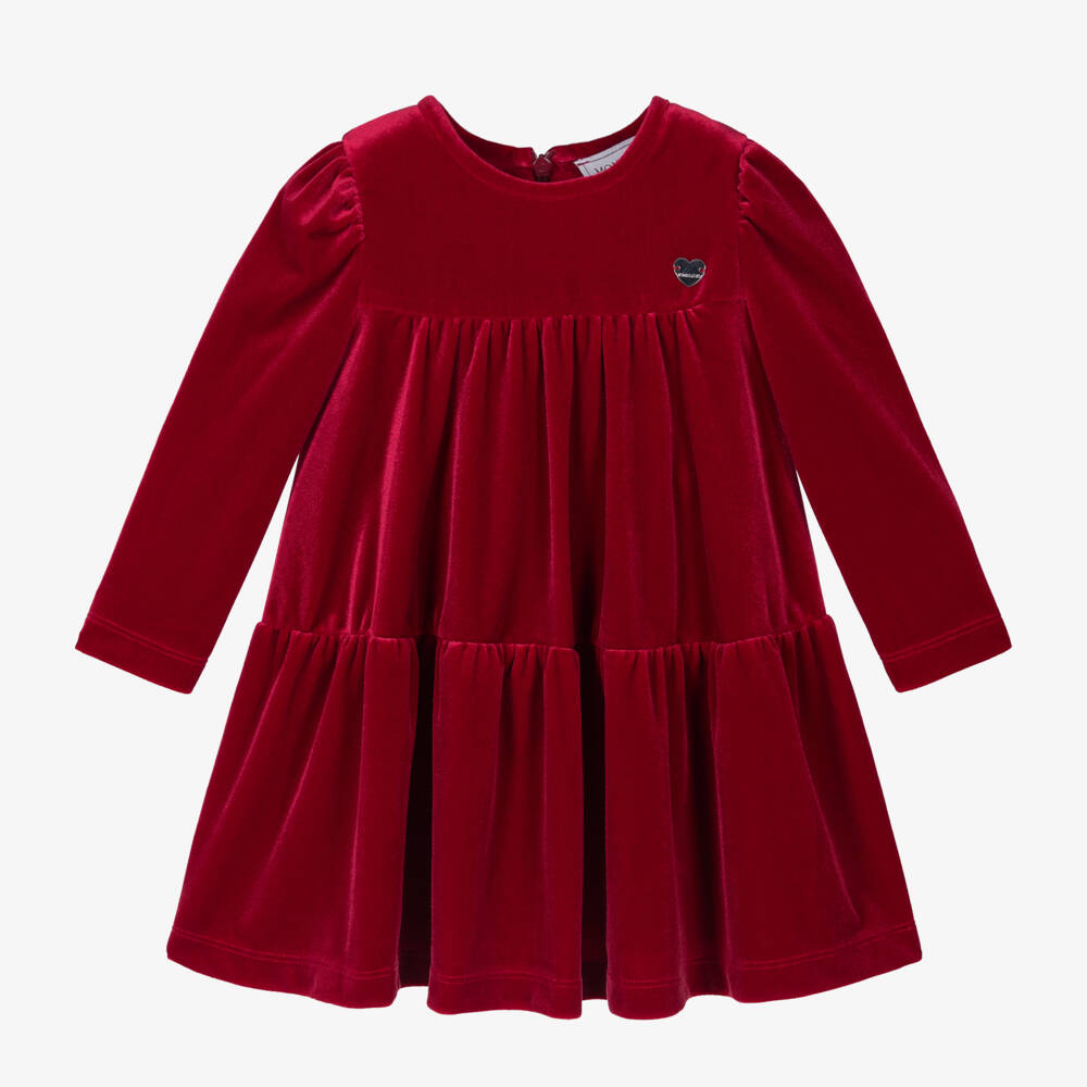 Monnalisa-Girls Scarlet Velour Ruffle Dress | Childrensalon Outlet