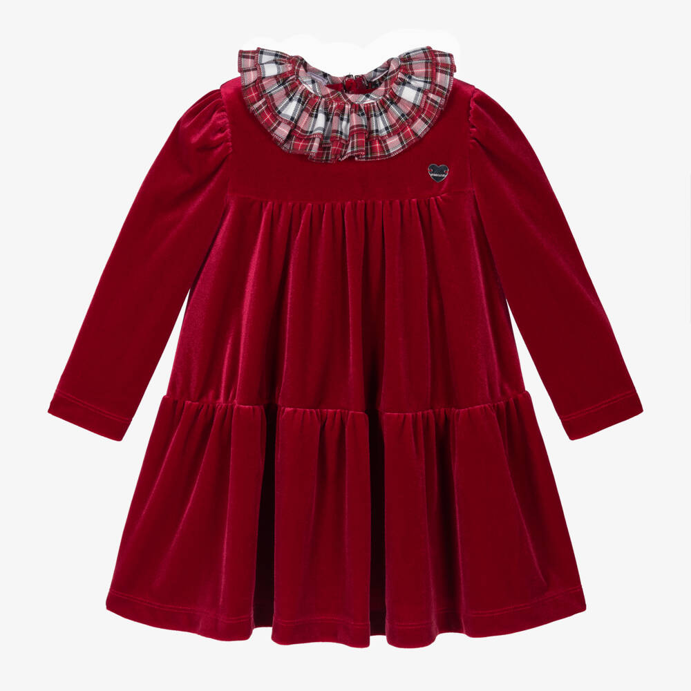 Monnalisa-Girls Scarlet Velour Ruffle Dress | Childrensalon Outlet