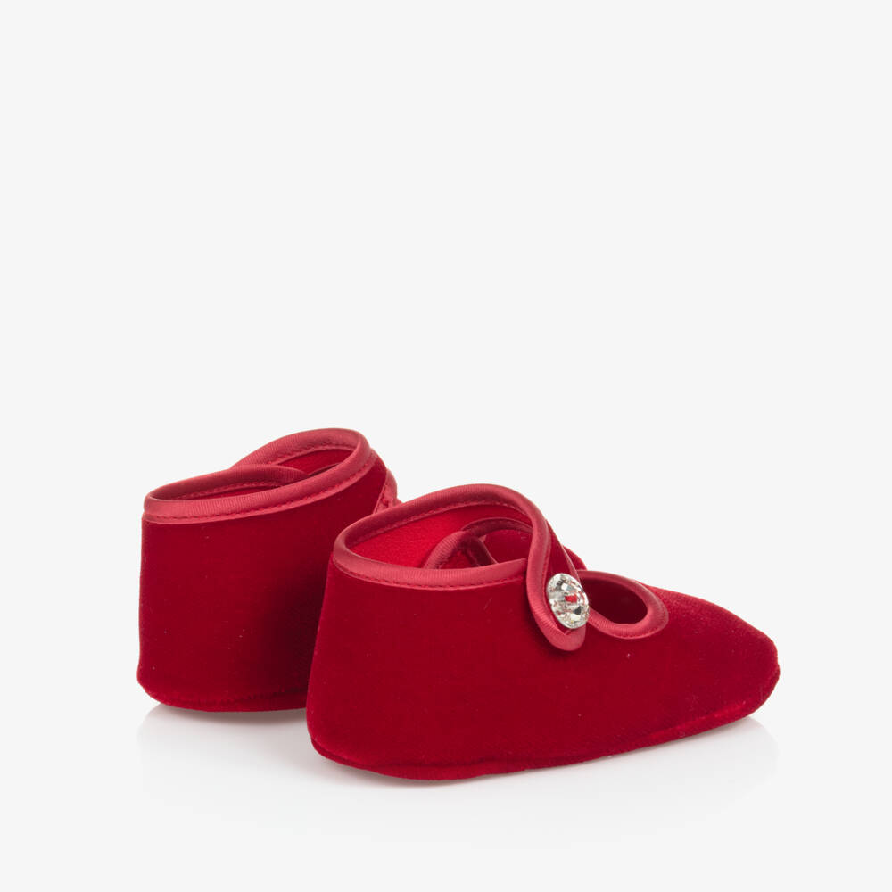 Monnalisa-Girls Scarlet Velvet Infant Shoes | Childrensalon Outlet