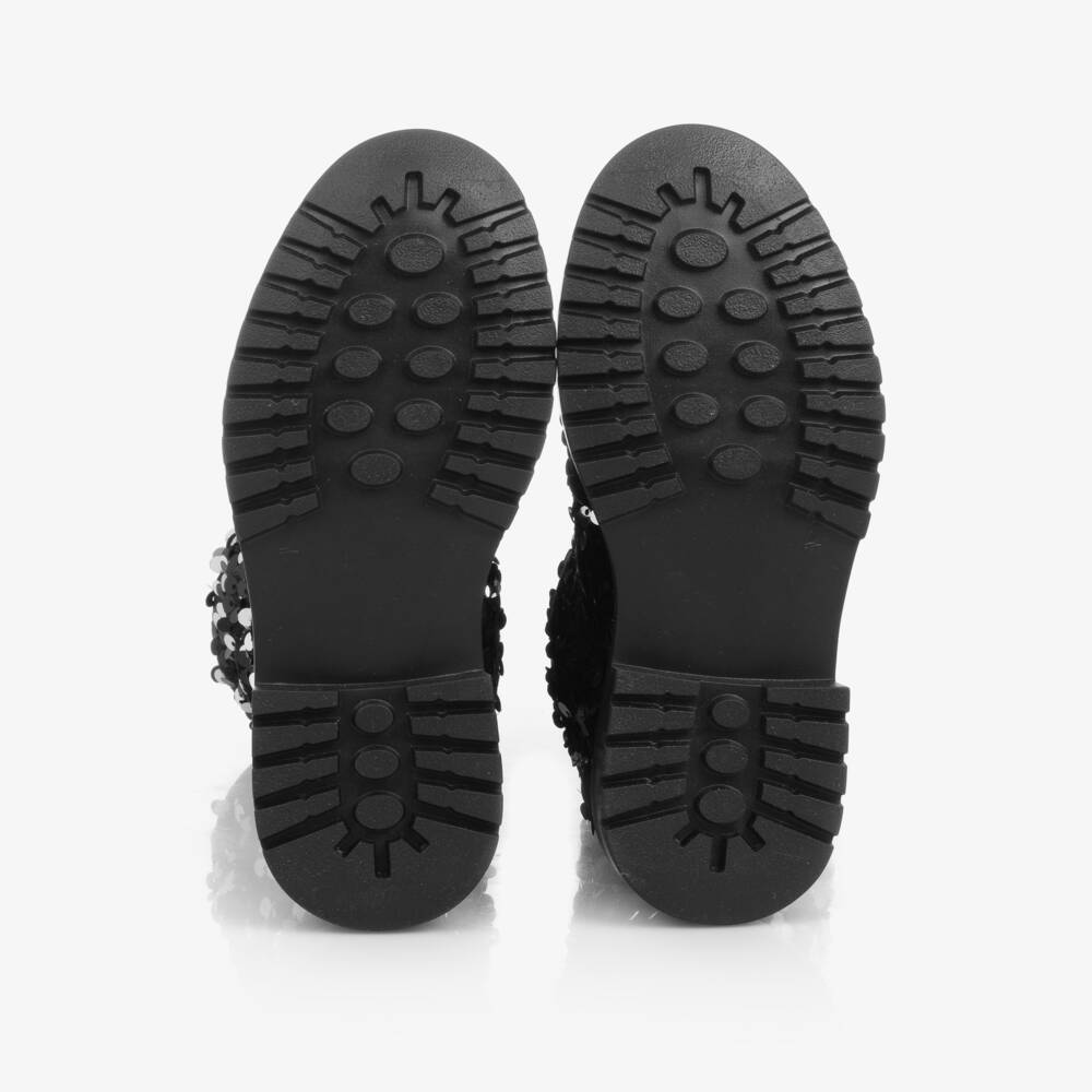Monnalisa-Girls Sequined Black and Silver Boots | Childrensalon Outlet