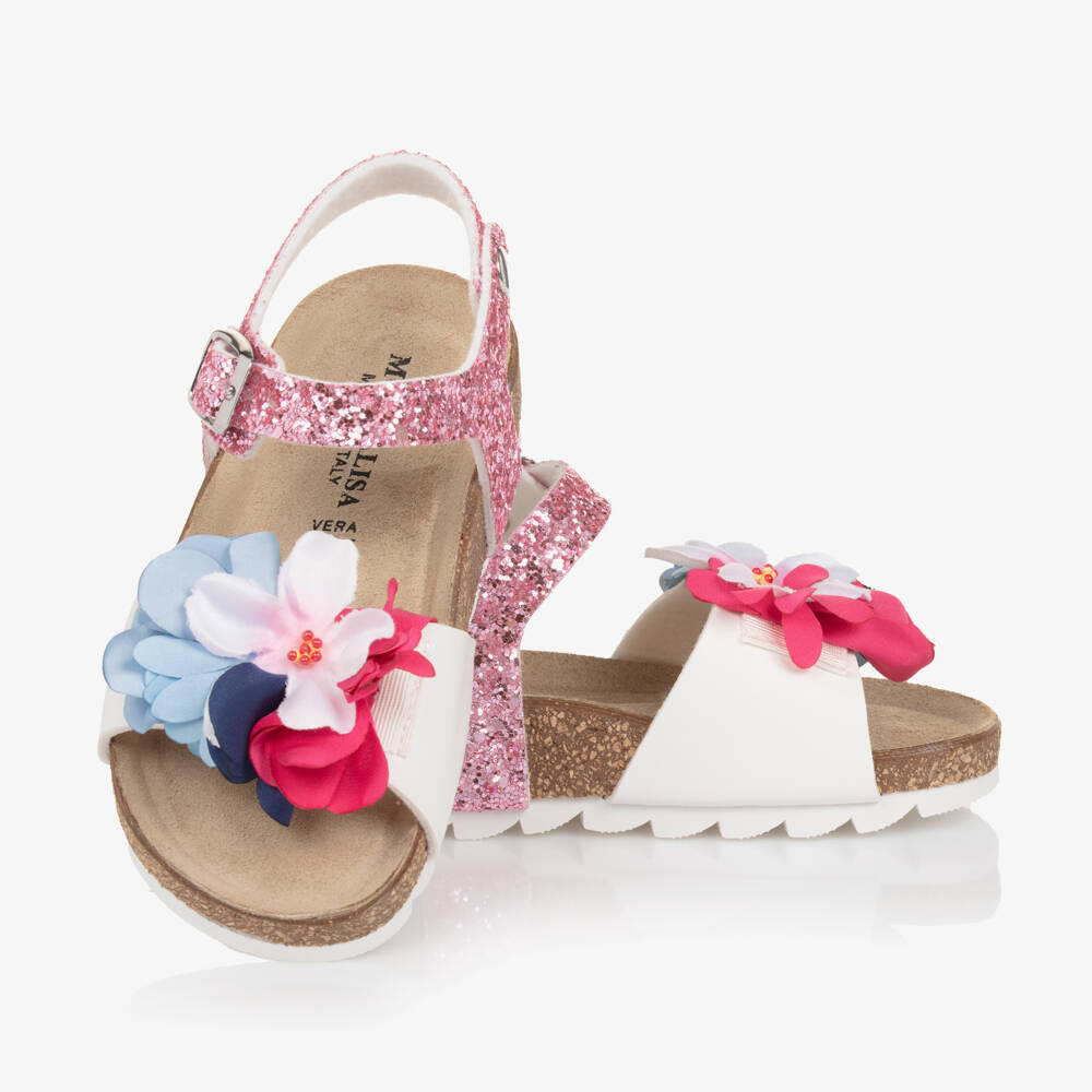 Monnalisa-Girls Shimmering Blossom Pink Sandals | Childrensalon Outlet