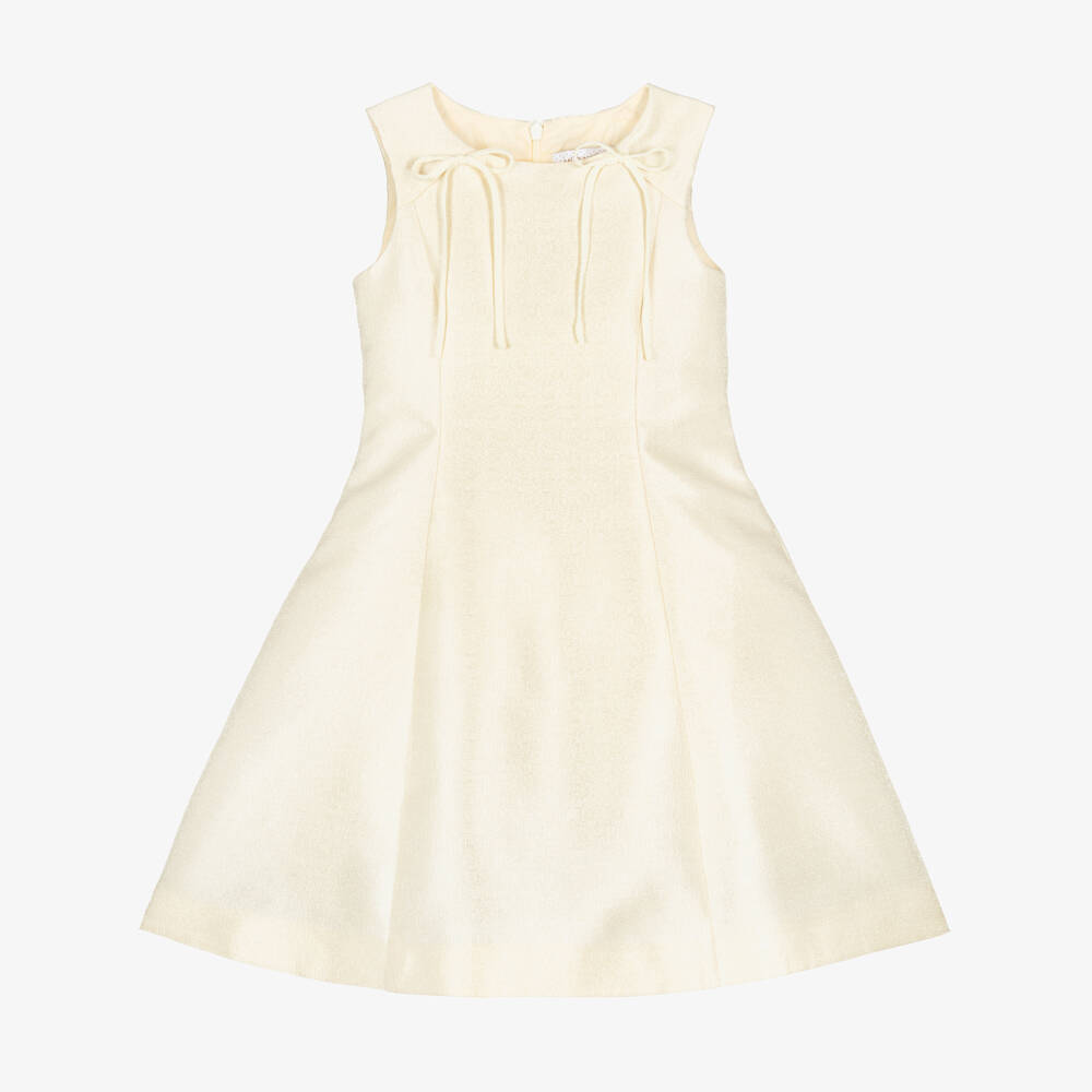 Monnalisa-Girls Shimmering Gold Cape Overlay Dress | Childrensalon Outlet