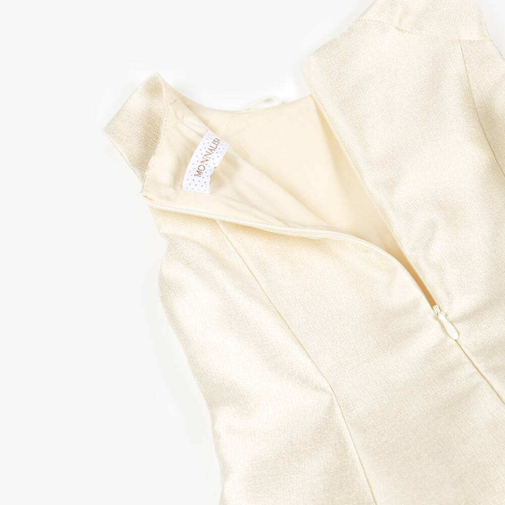 Monnalisa-Girls Shimmering Gold Cape Overlay Dress | Childrensalon Outlet