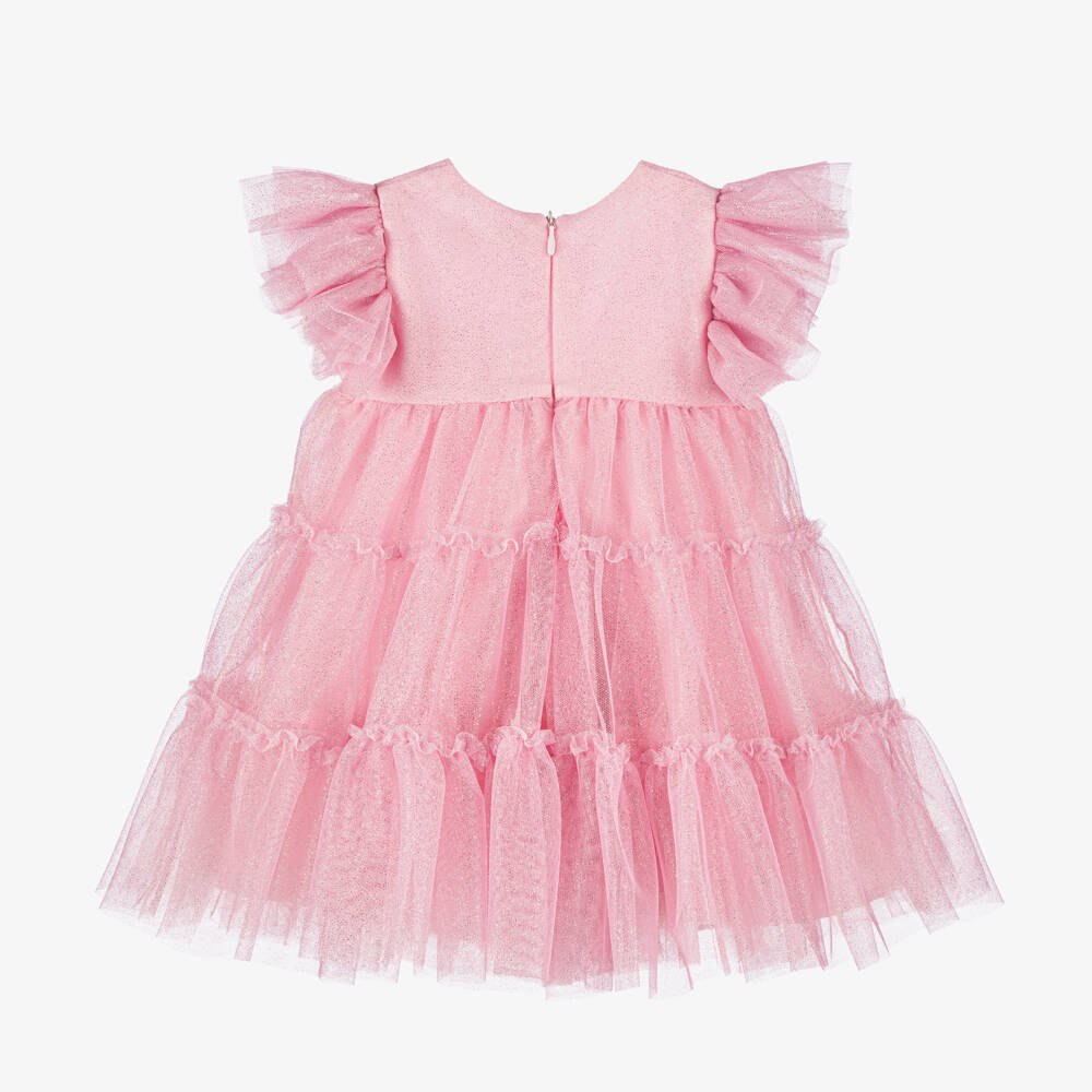 Monnalisa-Сияющее розовое тюлевое платье для девочек | Childrensalon Outlet