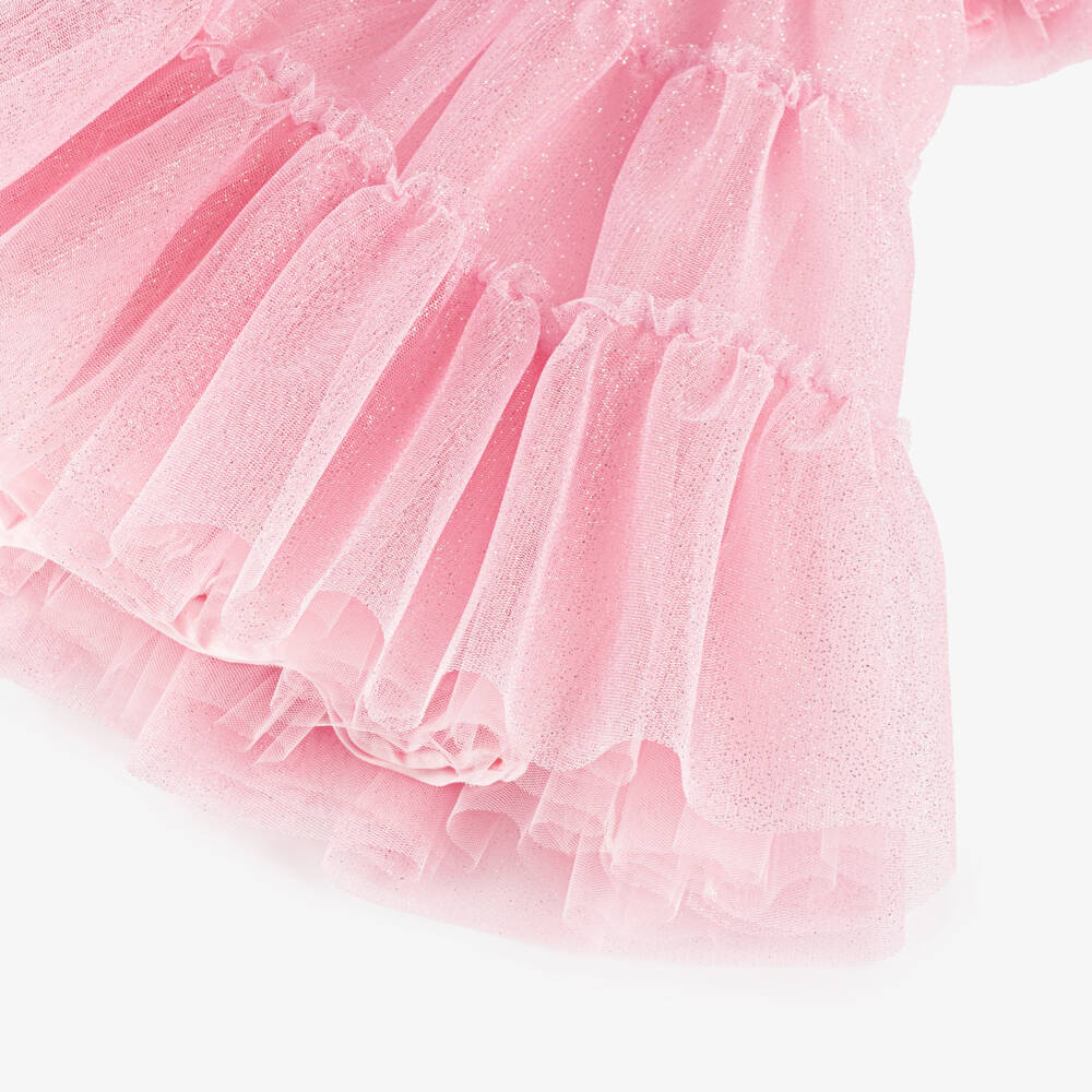 Monnalisa-Сияющее розовое тюлевое платье для девочек | Childrensalon Outlet
