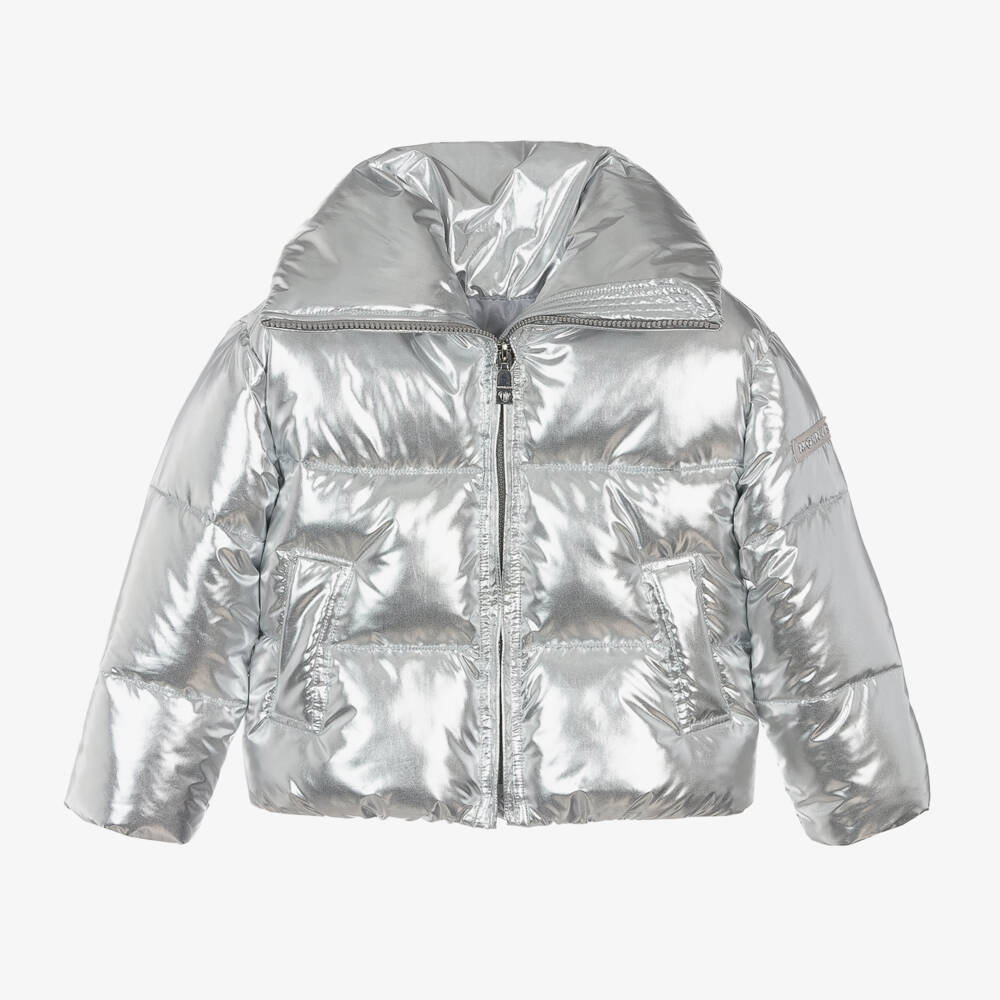 Monnalisa-Girls Shimmering Silver Padded Jacket | Childrensalon Outlet