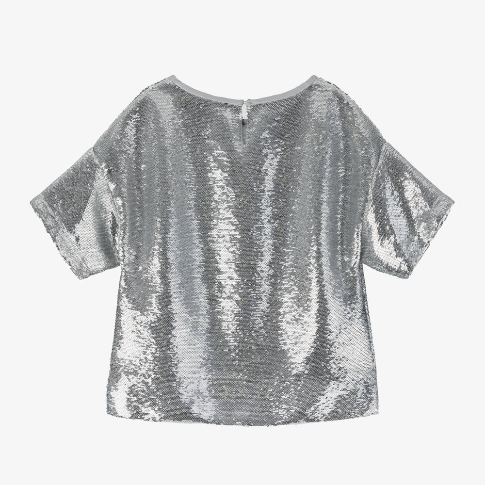 Monnalisa-Серебристый топ с пайетками для девочек | Childrensalon Outlet