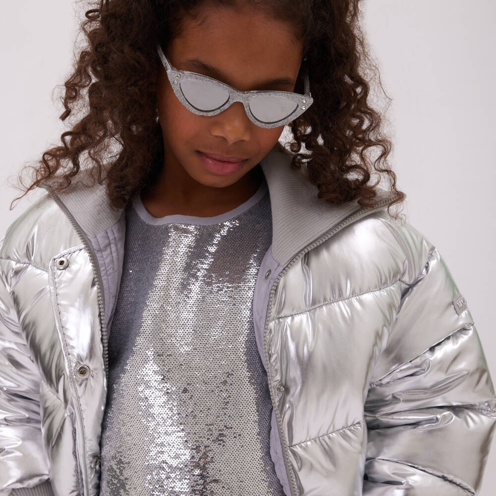 Monnalisa-Серебристый топ с пайетками для девочек | Childrensalon Outlet