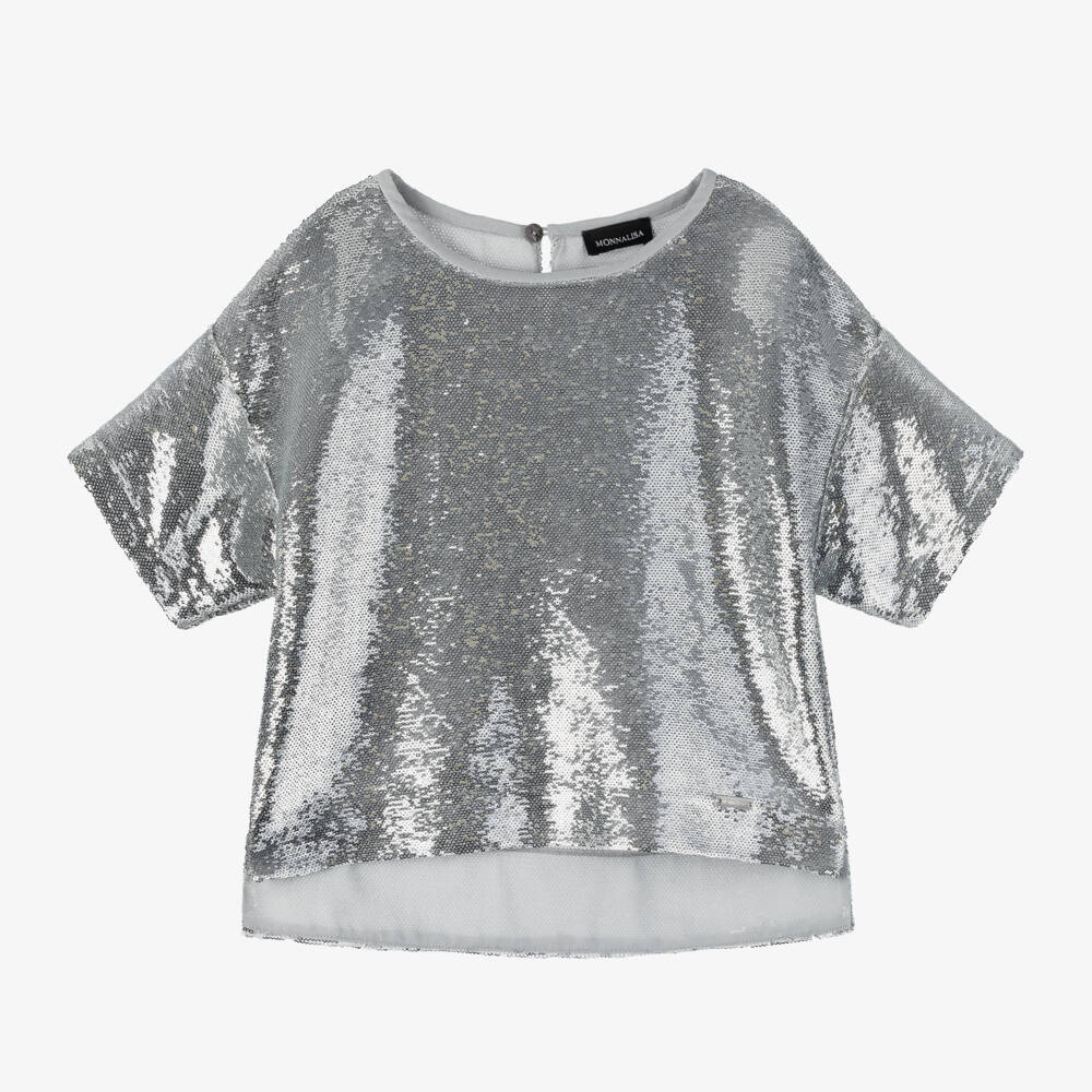 Monnalisa-Серебристый топ с пайетками для девочек | Childrensalon Outlet