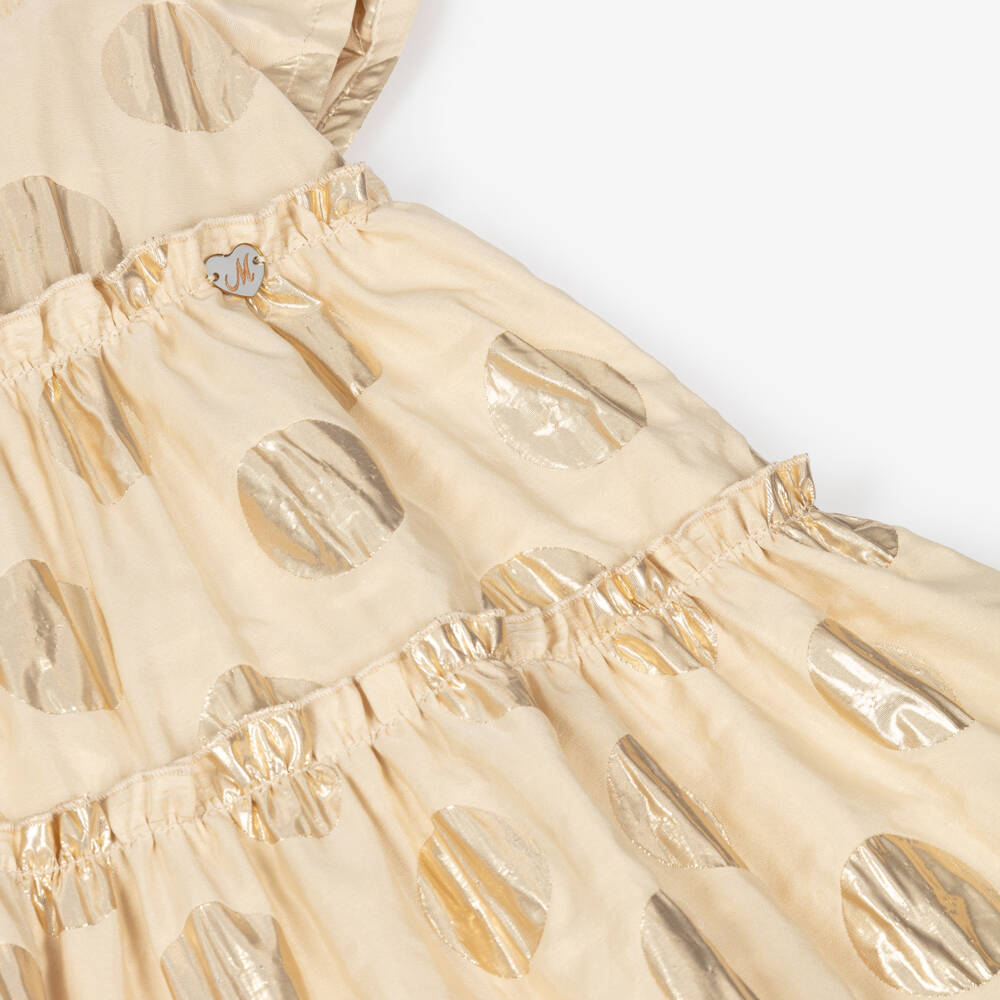 Monnalisa-Girls Shimmery Gold Dot Frock | Childrensalon Outlet