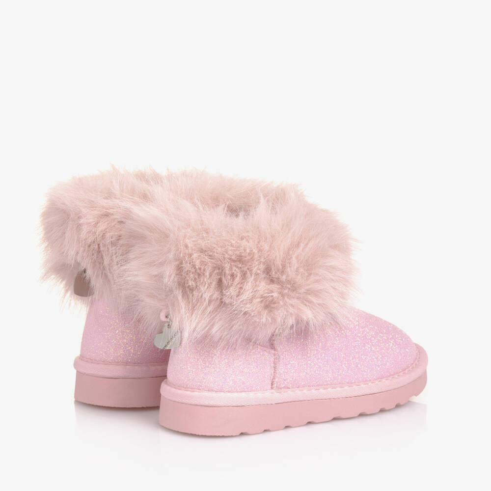 Monnalisa-Girls Shimmery Rose Faux Fur Booties | Childrensalon Outlet