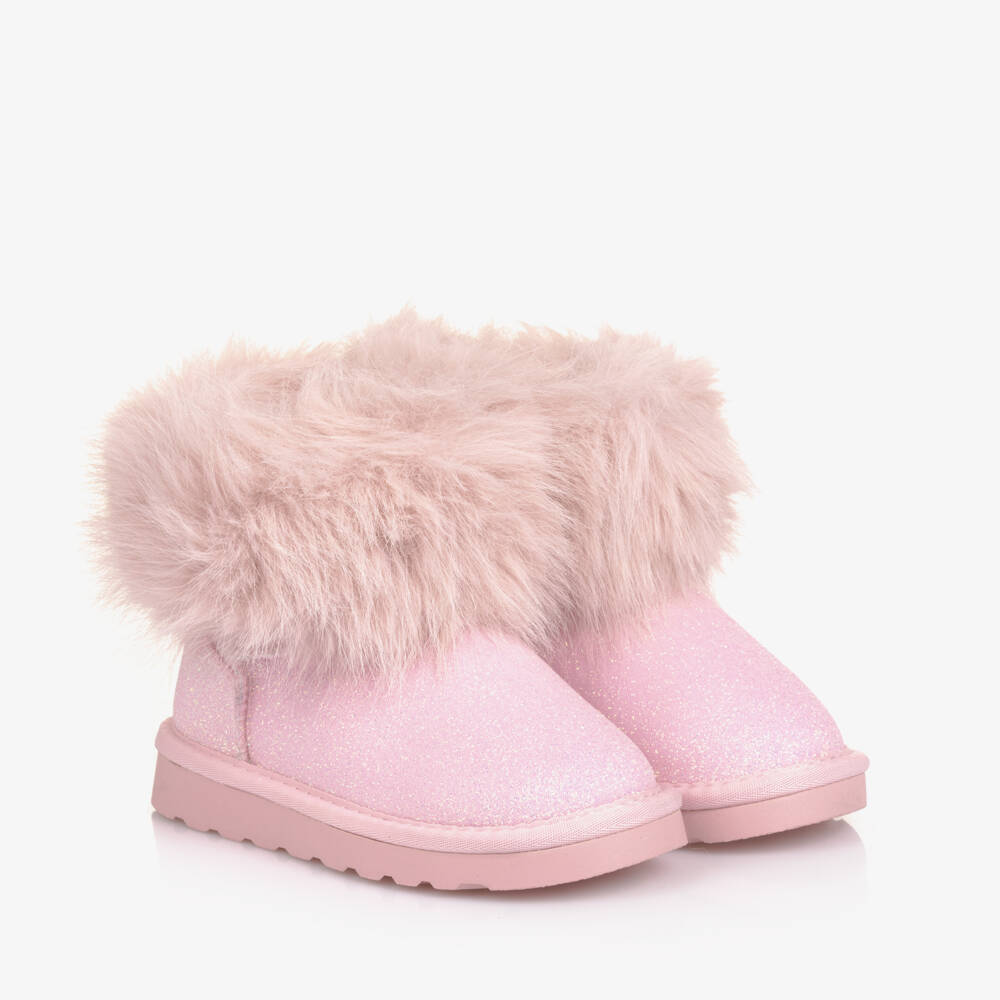 Monnalisa-Girls Shimmery Rose Faux Fur Booties | Childrensalon Outlet