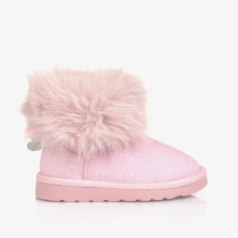 Monnalisa-Girls Shimmery Rose Faux Fur Booties | Childrensalon Outlet