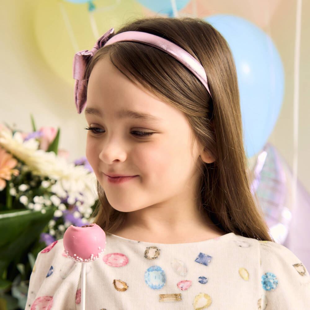 Monnalisa-Girls Shiny Pink Bow Headband | Childrensalon Outlet