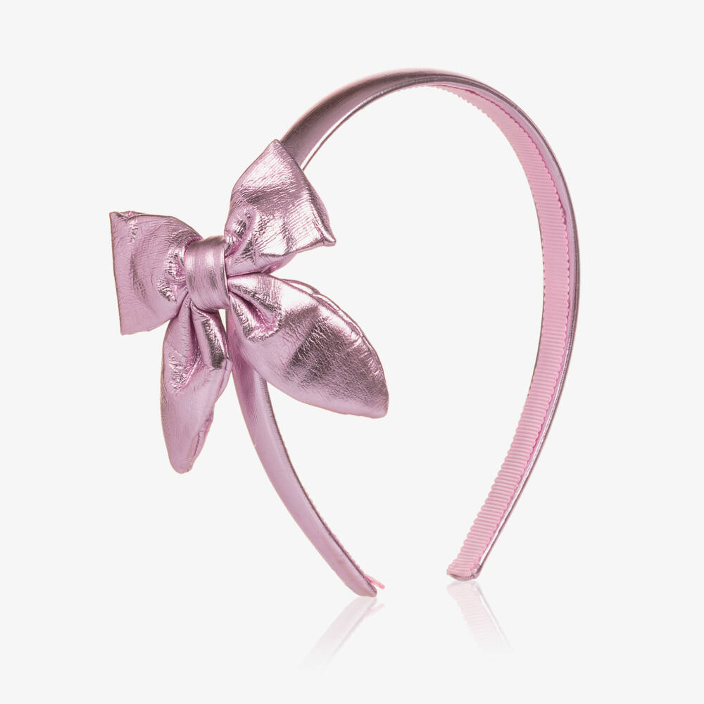 Monnalisa-Girls Shiny Pink Bow Headband | Childrensalon Outlet