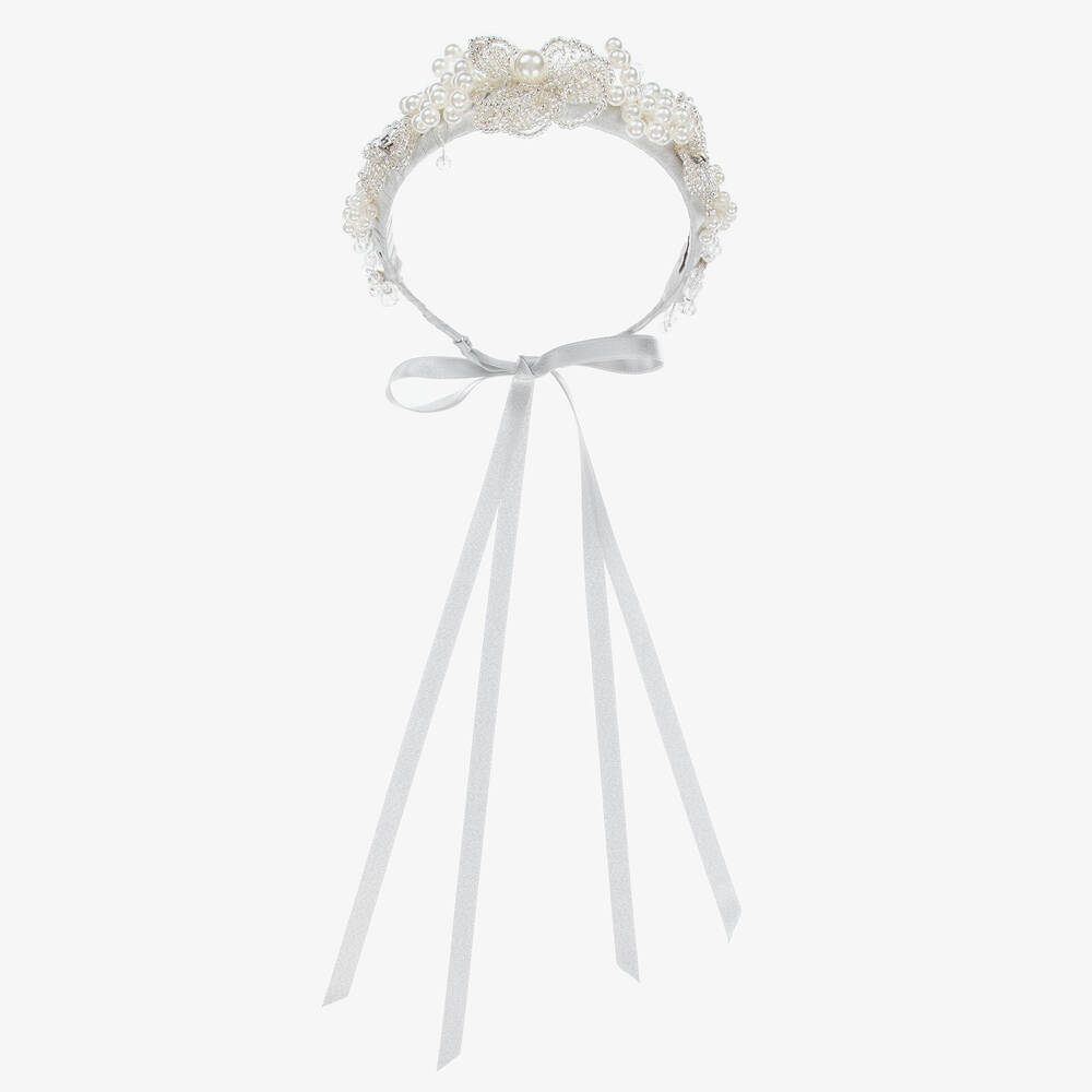 Monnalisa Couture - Серебристый ободок-венок с бисером | Childrensalon