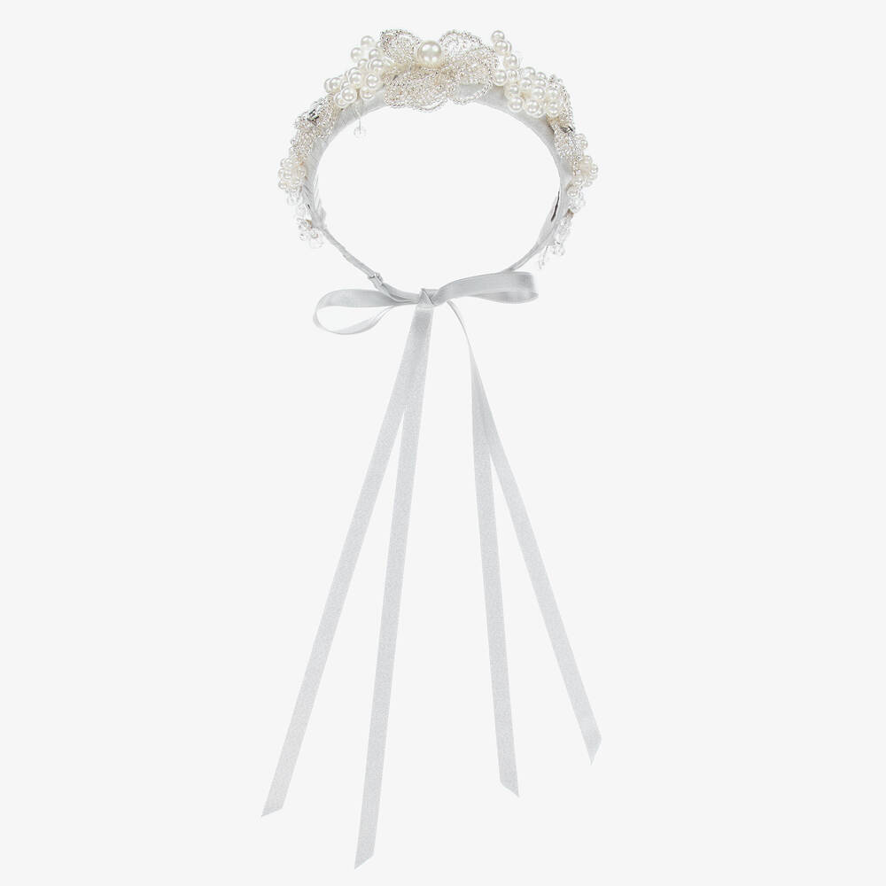 Monnalisa Couture - Girls Silver Beaded Hair Garland | Childrensalon